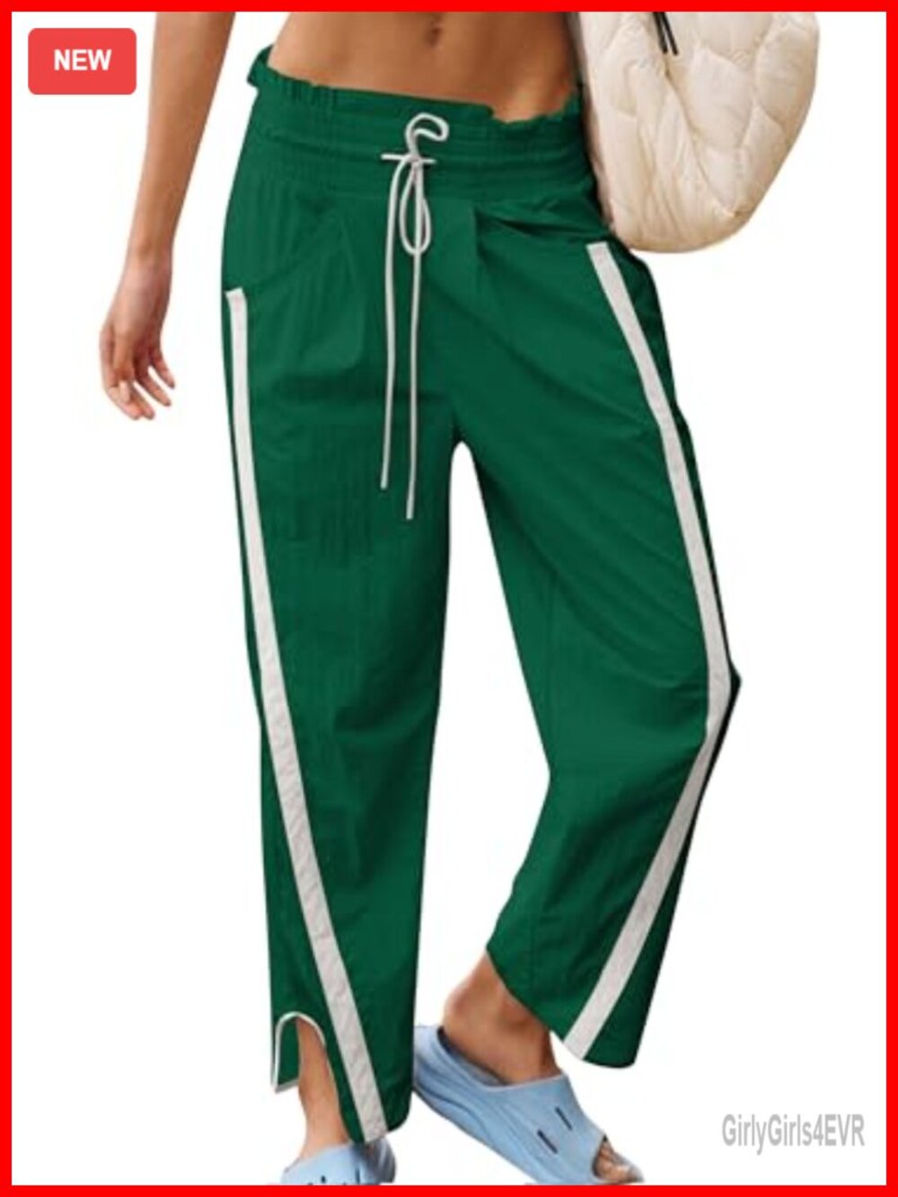 Women's Lightweight Track Pants Drawstring Contrast Color with Pockets